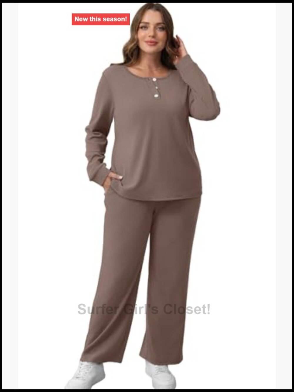Two Piece Lounge Set Button Down Sweatsuit Wide Leg Sweatpants with Pockets - Picture 3 of 7